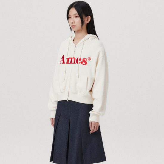 BASIC LOGO HOODIE ZIP UP CREAM