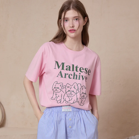 MALTESE ARCHIVE LINE GRAPHIC HALF SLEEVE T-SHIRT PINK