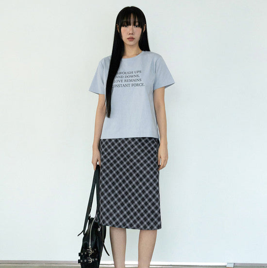 BREEZE AIRY CHECK MIDI SKIRT BLACK