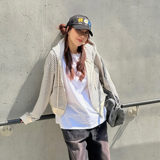 ALAND FISH WAPPEN STRIPED HOODY ZIP-UP M/GREY