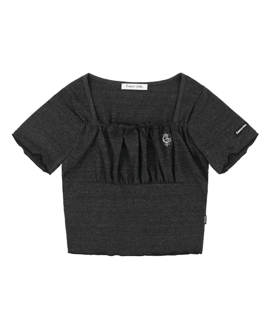 BUST SHIRRING CROP TEE BLACK
