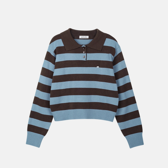 BOLD STRIPE COLLAR KNIT BROWN