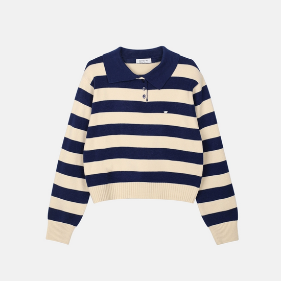 BOLD STRIPE COLLAR KNIT NAVY