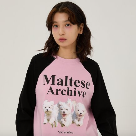 MALTESE ARCHIVE RAGLAN LONG SLEEVE TSHIRTS PINK