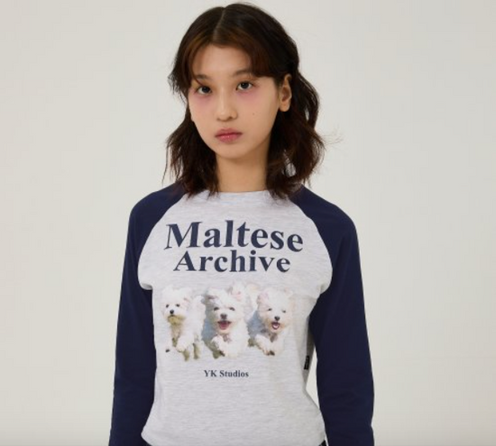 MALTESE ARCHIVE RAGLAN LONG SLEEVE TSHIRTS MELANGE WHITE