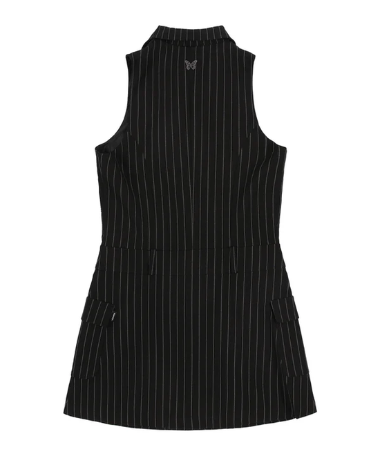 DOTTY SLEEVELESS COLLAR ONE-PIECE BLACK
