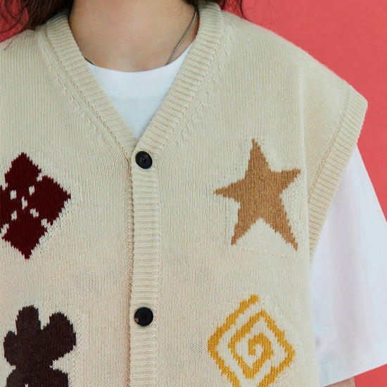 ARGYLE BUTTON KNIT VEST OATMEAL