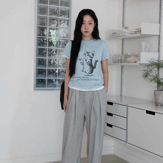 CHASING CAT SLIM FIT T-SHIRT LIGHT BLUE