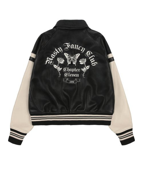 MALLOW VARSITY LEATHER JACKET BLACK