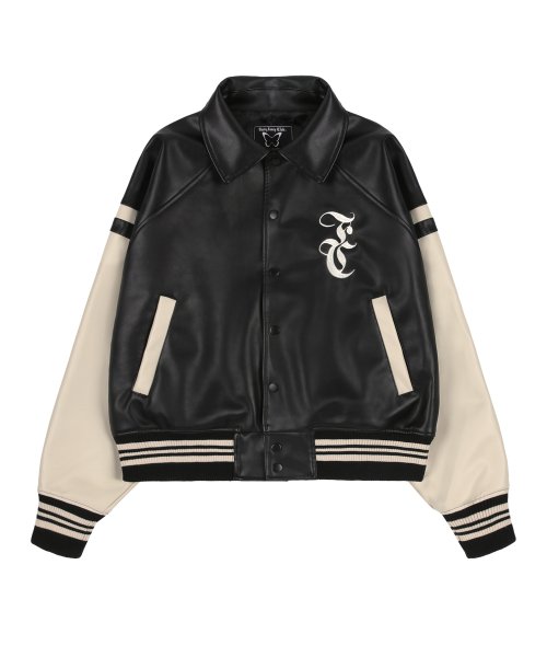MALLOW VARSITY LEATHER JACKET BLACK