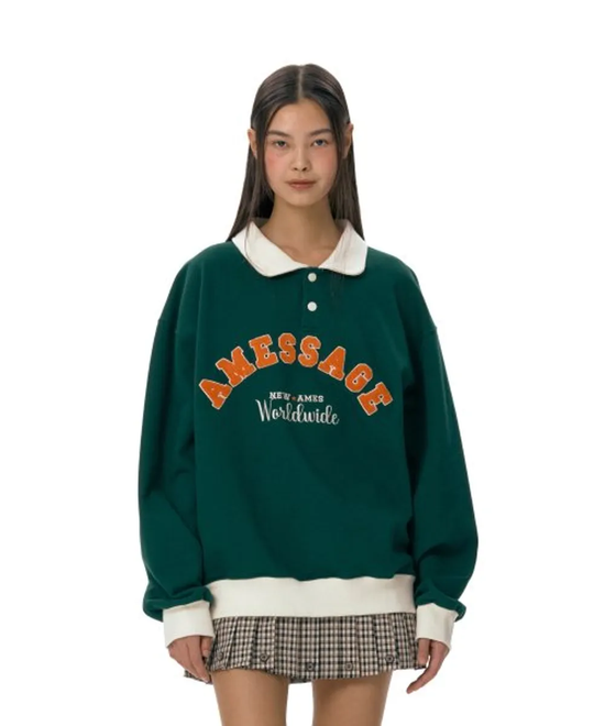TWOTONE COLLAR SWEATSHIRT GREEN