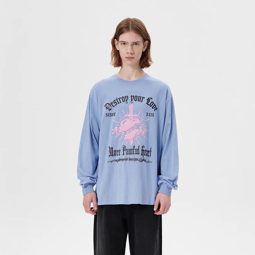 【mahagrid】24SS★ PAINFUL LS TEE BUY MAHAGRID T-Shirt PAINFUL LS TEE L/BLUE