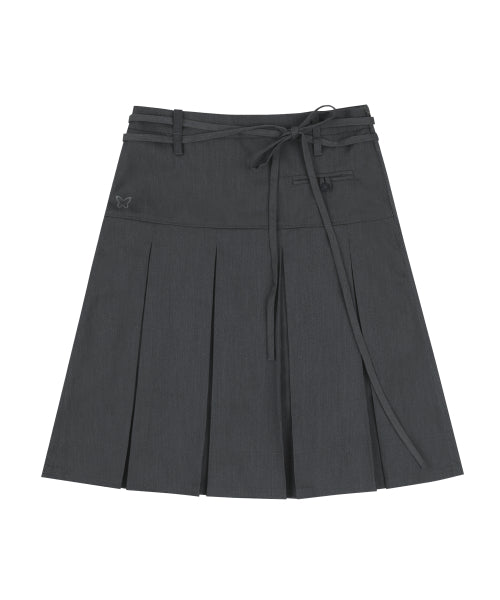 FORMAL BUTTON PLEATS MIDI SKIRT CHARCOAL
