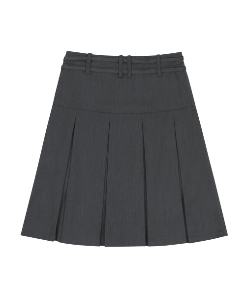 FORMAL BUTTON PLEATS MIDI SKIRT CHARCOAL
