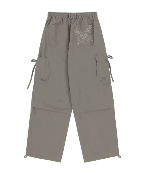 RIBBON CARGO PARACHUTE PANTS ASH KHAKI