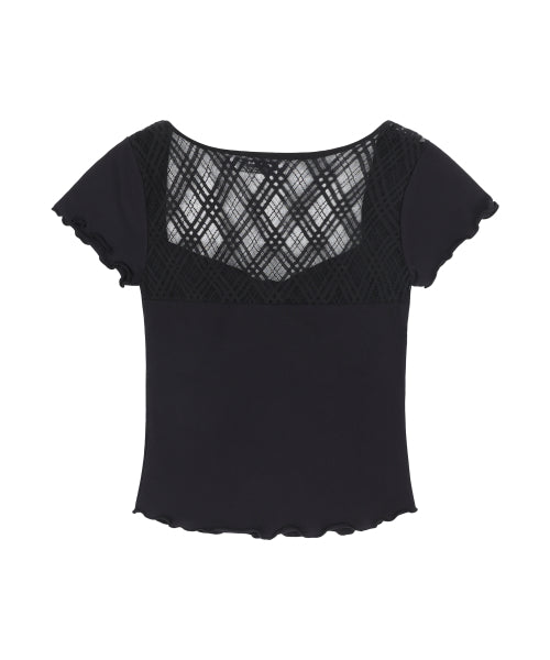 PERLATT CHECK SEE-THROUGH TEE BLACK