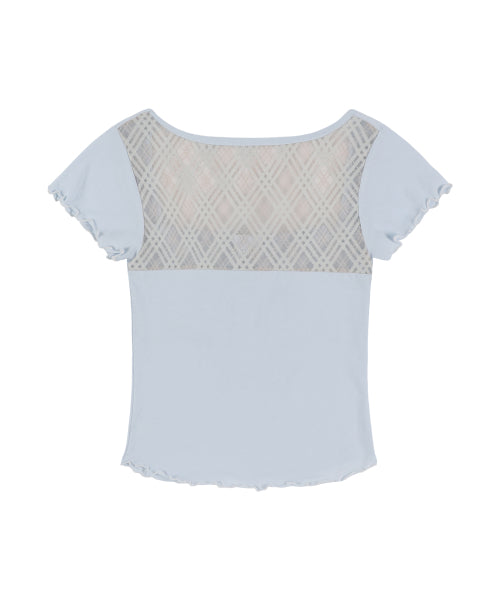 PERLATT CHECK SEE-THROUGH TEE SKY BLUE