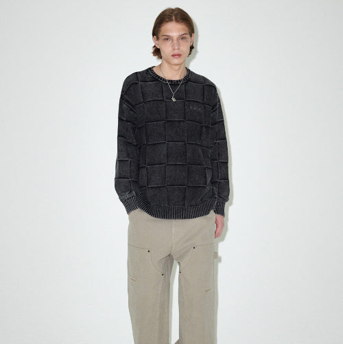 PIGMENT CHECKERBOARD KNIT SWEATER BLACK