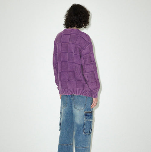 PIGMENT CHECKERBOARD KNIT SWEATER PURPLE