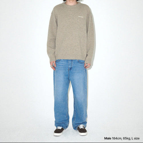 BASIC LOGO NEP KNIT SWEATER BEIGE