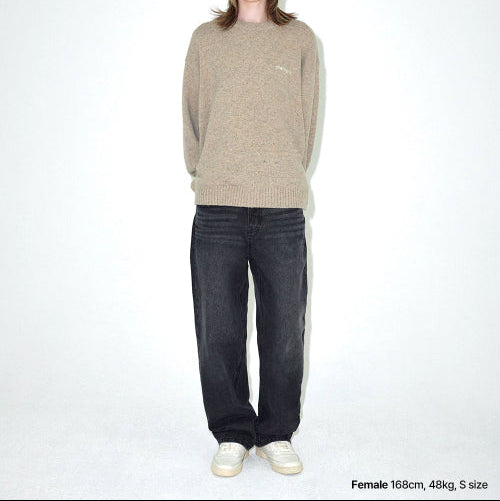 BASIC LOGO NEP KNIT SWEATER BEIGE
