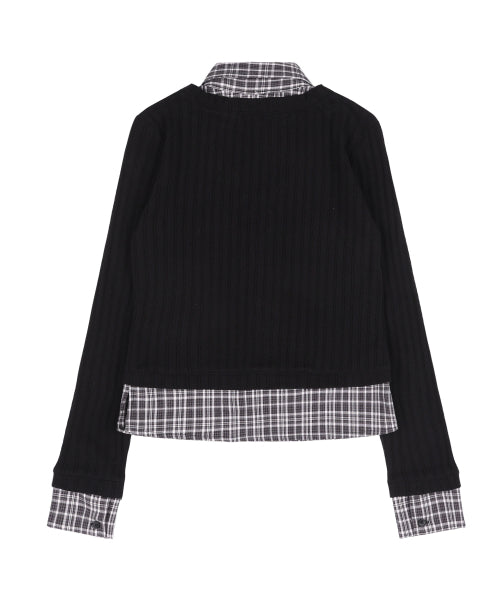 CHECK SHIRT LAYERED CARDIGAN BLACK