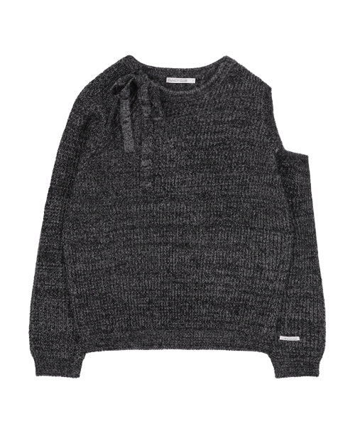 RIBBON ONE-SHOULDER KNIT BLACK