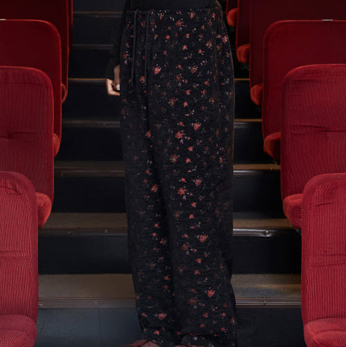 FLORAL JACQUARD PANTS BLACK