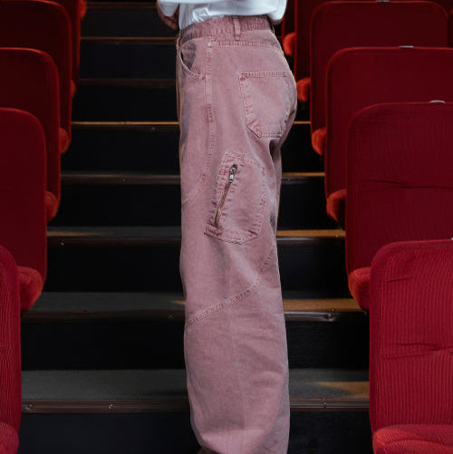 DYED ZIP CARGO PANTS DARK PINK