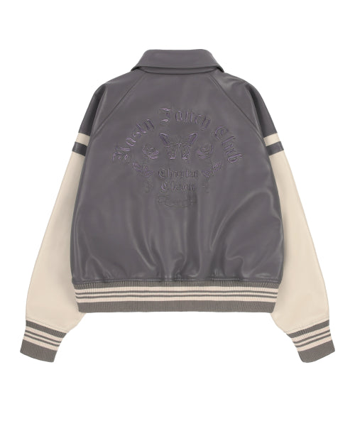 MALLOW VARSITY LEATHER JACKET GREY
