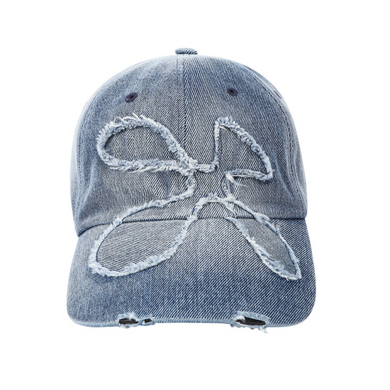 DISTRESSED DENIM BALL CAP BLUE