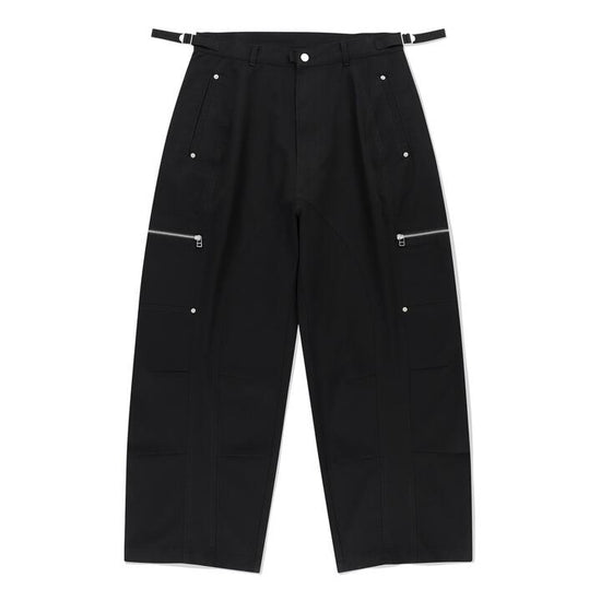 BIKER WASHED WIDE PANTS BLACK