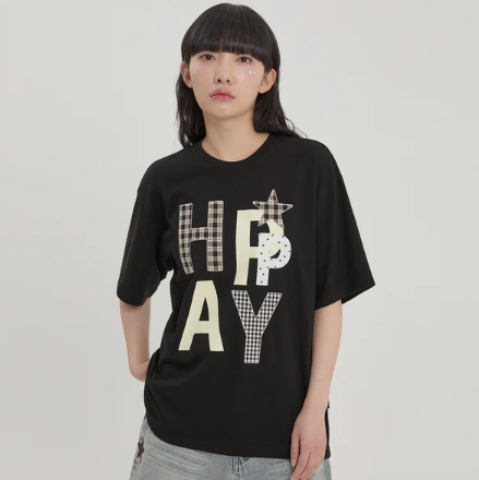 HAPPY PATCHWORK HALF SLEEVE T-SHIRT BLACK