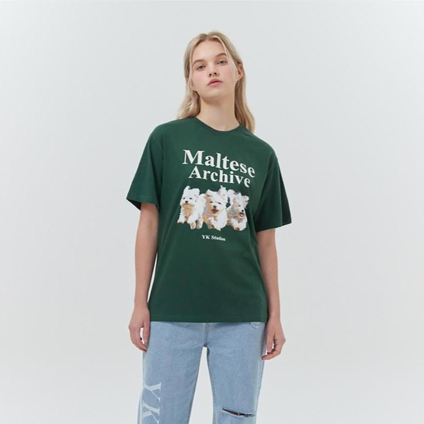 ★WAIKEI★ Maltese Archive Short Sleeve T-Shirt Green YK22HS Maltese Archive Line Graphic Half Sleeve T-shirt Green | Wai