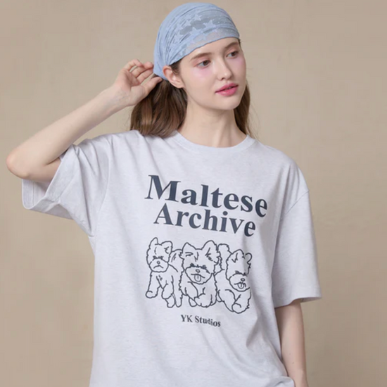 MALTESE ARCHIVE LINE GRAPHIC HALF SLEEVE T-SHIRT LIGHT GREY