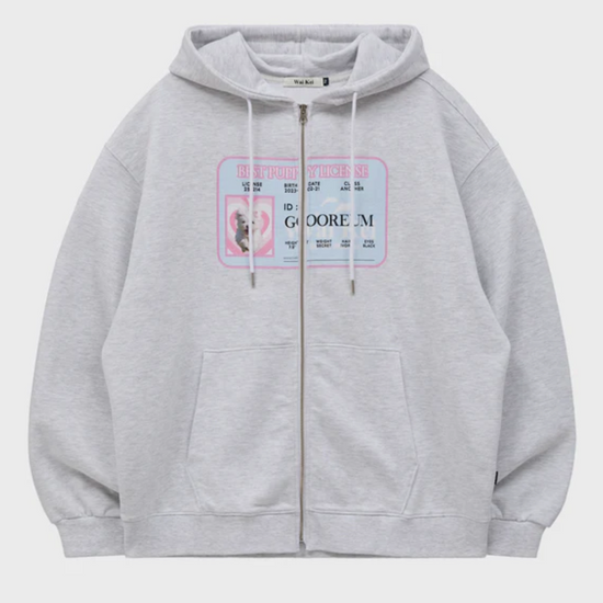 MALTESE GOOREUM NAMETAG HOODIE ZIP UP LIGHT GREY