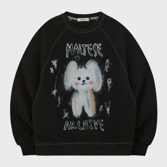 OIL PAINTING MALTESE RAGLAN SWEATSHIRT BLACK