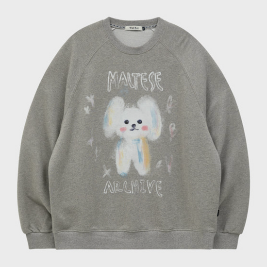 OIL PAINTING MALTESE RAGLAN SWEATSHIRT GREY