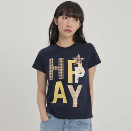 HAPPY PATCHWORK HALF SLEEVE T-SHIRT NAVY