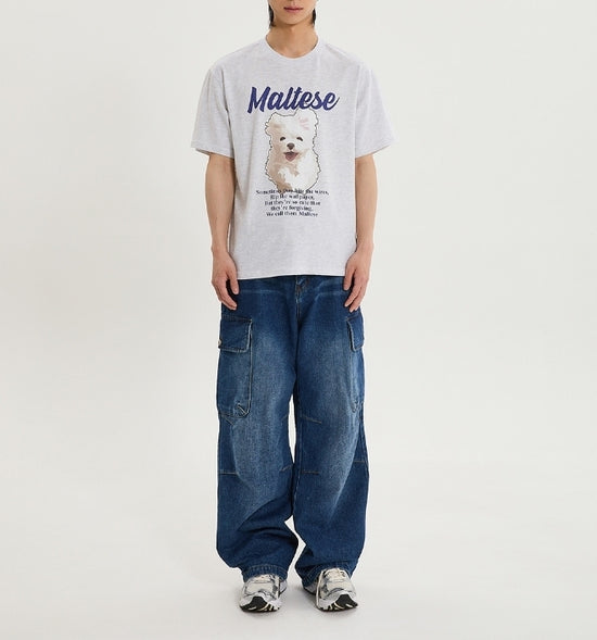 GOOREUM ILLUSTRATION HALF SLEEVE T-SHIRT LIGHT GREY