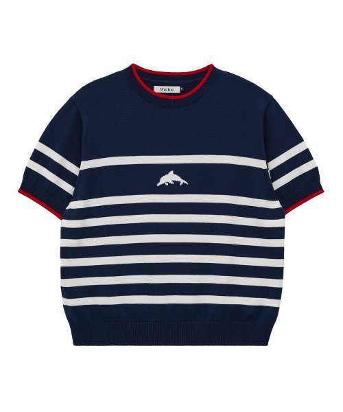 DOLPHIN STRIPE HALF SLEEVE KNIT NAVY