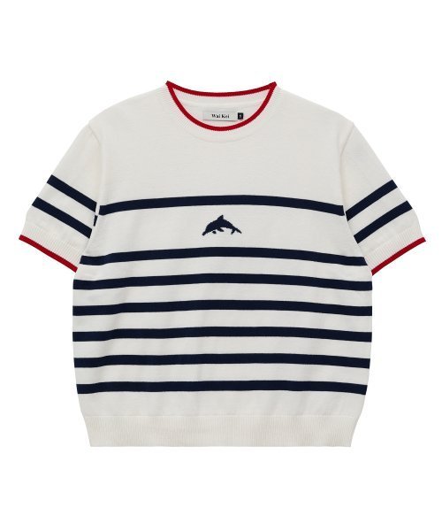 DOLPHIN STRIPE HALF SLEEVE KNIT IVORY