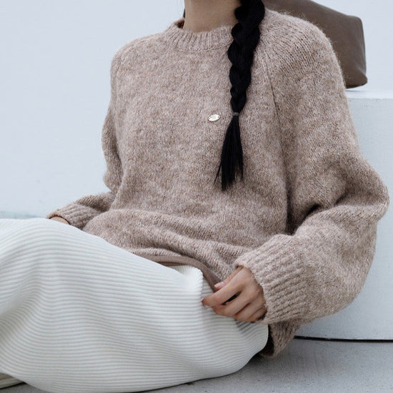 OVERFIT COZY KNIT TOP MELANGE BEIGE