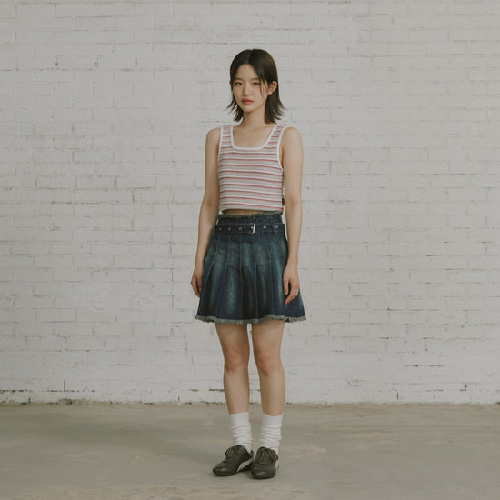 STRIPE KNIT SQUARE TOP PINK