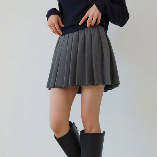 PLEATS BANDING KNIT SKIRT BLACK