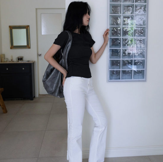 BACK SLIT SHIRRING BLOUSE BLACK