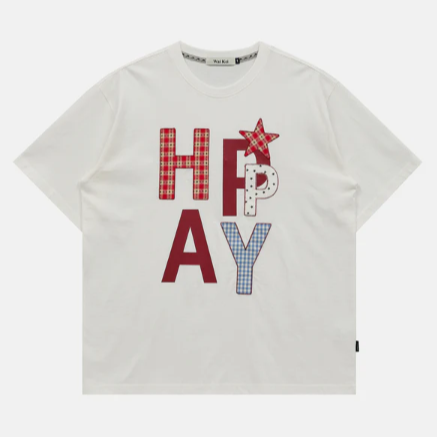 HAPPY PATCHWORK HALF SLEEVE T-SHIRT WHITE