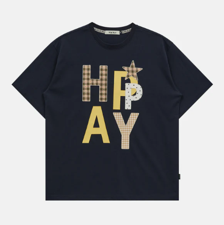 HAPPY PATCHWORK HALF SLEEVE T-SHIRT NAVY