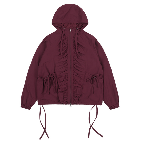RIBBON SHIRRING WINDBREAKER BURGUNDY