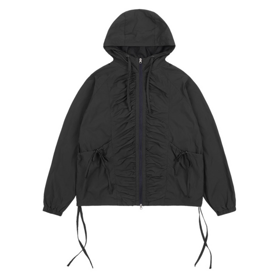 RIBBON SHIRRING WINDBREAKER CHARCOAL
